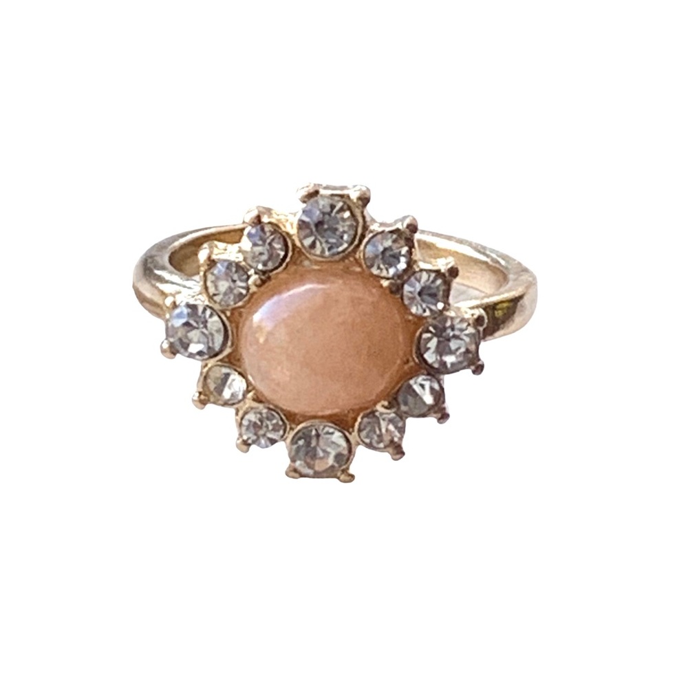 Simulated Peach Opal Clear Crystal Gold Plated Costume Jewelry Ring Jewelry
